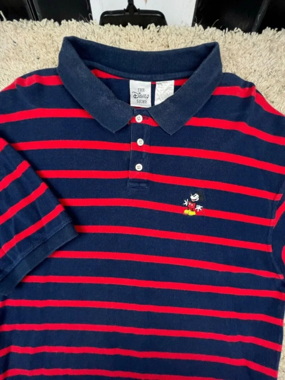 VTG Disney Store Mickey Mouse Men's Polo Shirt Striped Embroidered Emblem 2XL - Picture 1 of 8